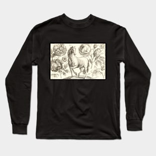 Horse Flower Vintage Illustration Long Sleeve T-Shirt